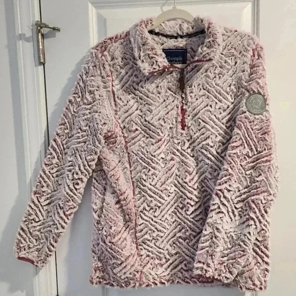 Simply Southern Sherpa Pullover Women's Large Pink White Quarter Zip Cozy